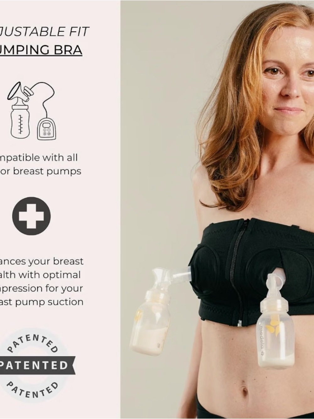 NWT Simple Wishes Hands-Free Pumping Bra - Black Adjustable Front-Zip
